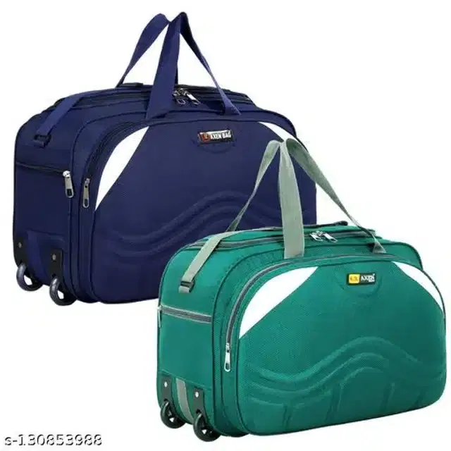 Polyester Trolley Duffel Bag for Men & Women, Navy Blue & Green, Pack of 2