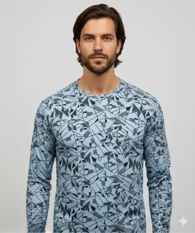 Polyester Printed T-shirt for Men, Sky Blue (XL)