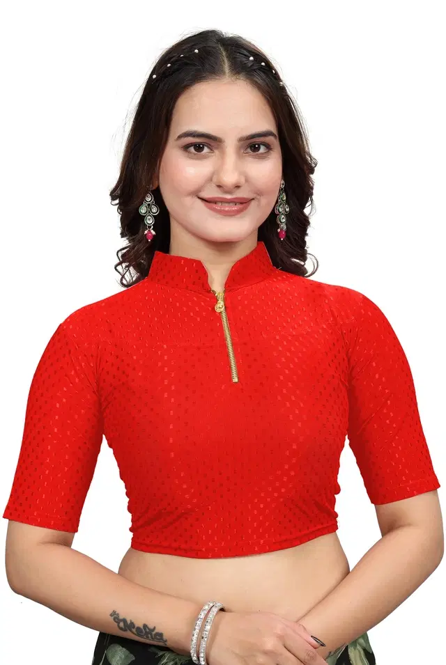 Cotton Lycra Solid Stitched Blouse for Women (Red, 28)