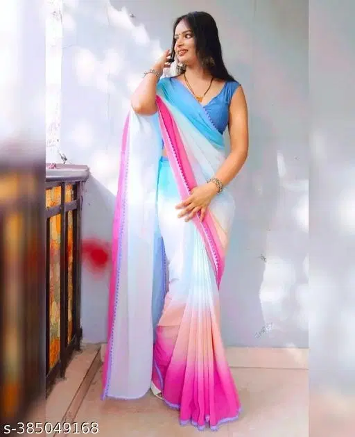 Georgette Abstract Saree for Women (Multicolor, 6.3 m)