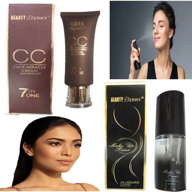 Combo of 1 Beauty Berry Cc 7In1 Waterproof Face Miracle Cream & 1 Beauty Berry Body Mist & Fix Makeup Fixer, R753