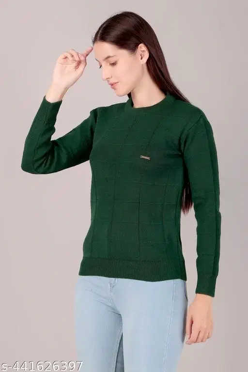 Acrylic Sweater for Women (Bottle Green, M)