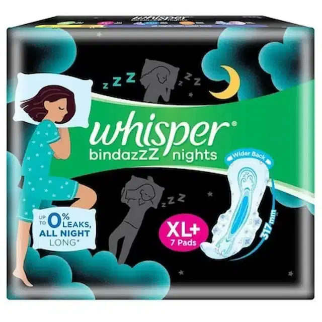 Whisper Bindazzz Nights Sanitary Pads (XXL) - 7 Pads