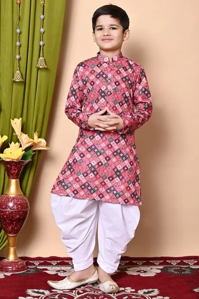 Cotton Blend Printed Kurta with Dhoti for Boys, Multicolor (6-12 Months)