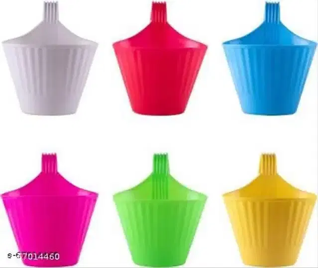 Plastic Hanging Planters, Multicolor, Pack of 6