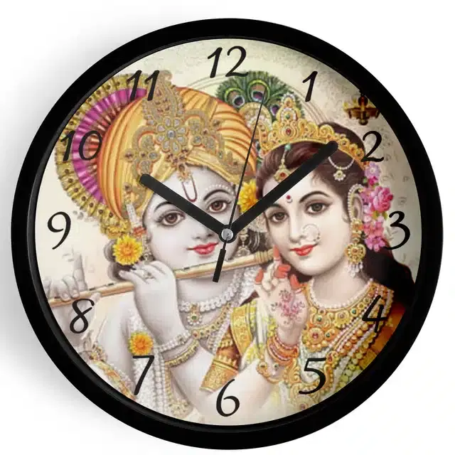 Analog Lord Krishna Wall Clock for Home, Black, 7 Inches