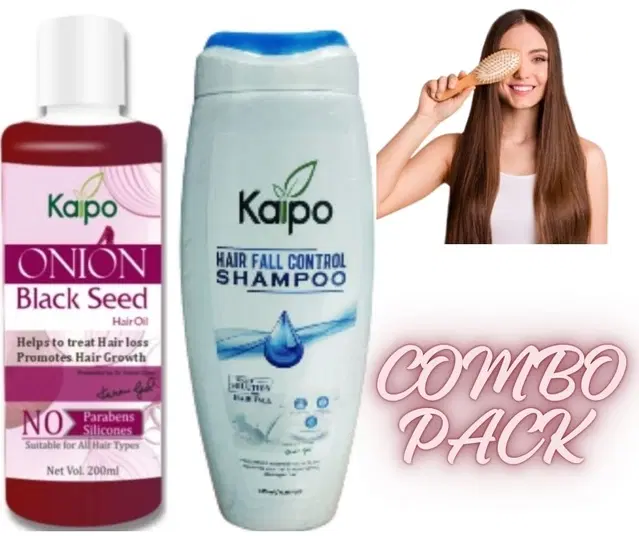 Combo of Kaipo Onion Black Seed Herbal Hair Oil, 200 ml & Hair Fall Control Shampoo, 175 ml, Set of 2