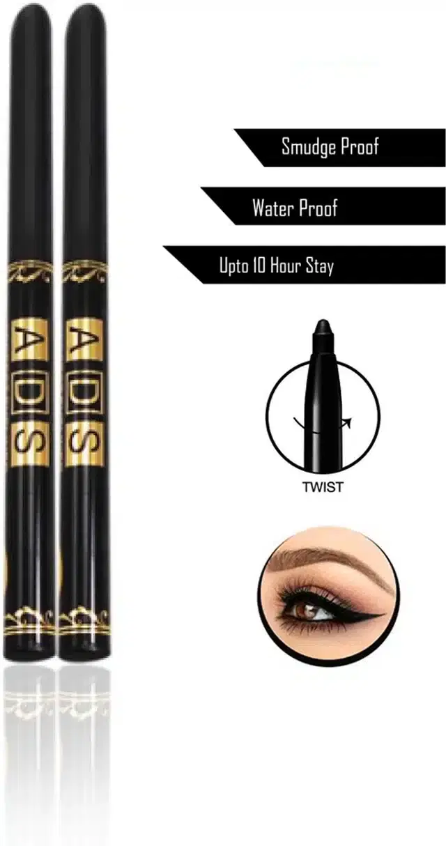 Premium Smudge & Waterproof Kajal Pencil, Pack of 2, Black