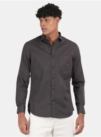 Cotton Blend Full Sleeves Solid Shirt for Men, Grey (XL)