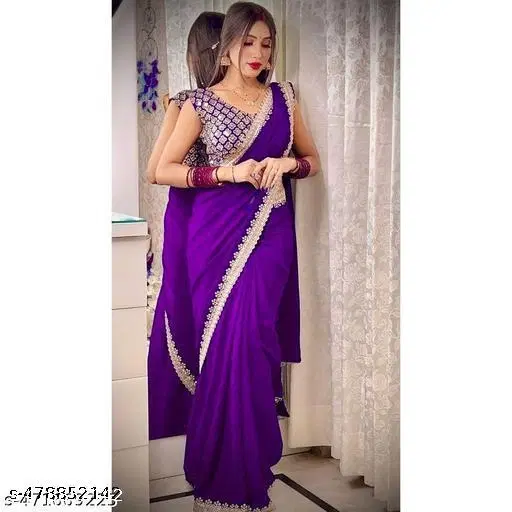 Georgette Solid Saree For Women, Purple