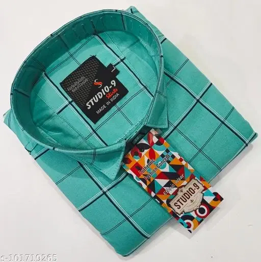 Cotton Blend Checkred Shirt for Men, Mint Green (XL)
