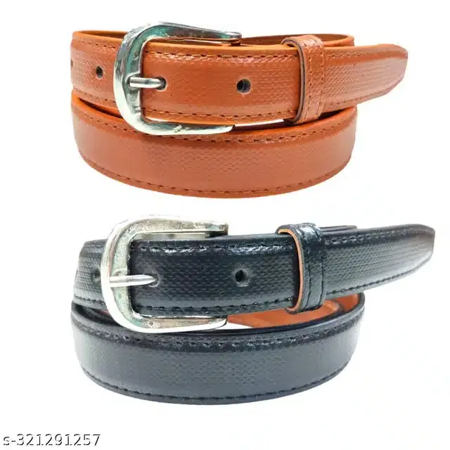 Leather Belt for Women, Pack of 2 (Tan & Black, 24)