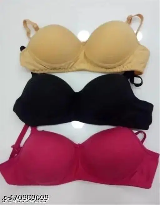 Cotton Solid Bra for Women & Girls, Multicolour, Pack of 3 (28A)