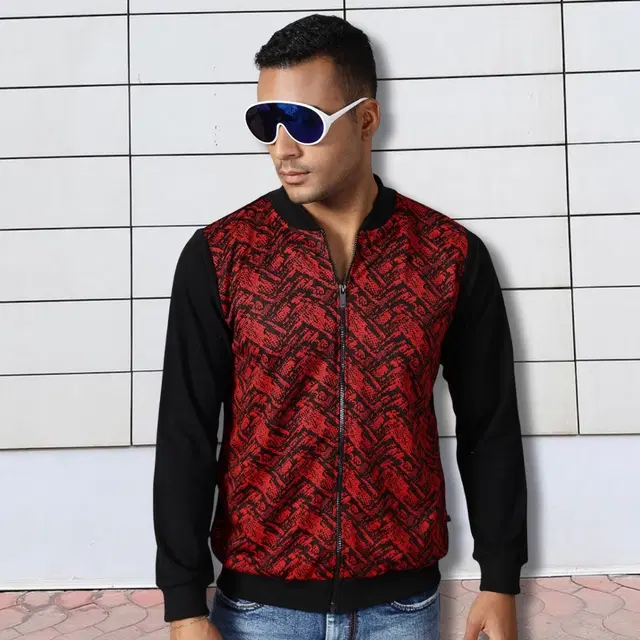 Polyester Printed Sweatshirt For Men, Maroon & Black (M)