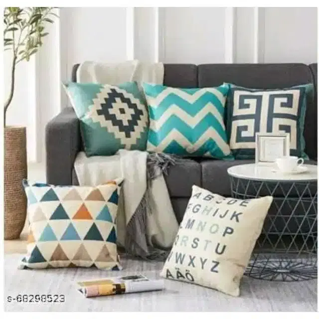 Printed Cushion Covers Combo, Multicolor, 16x16 Inches, Pack of 5
