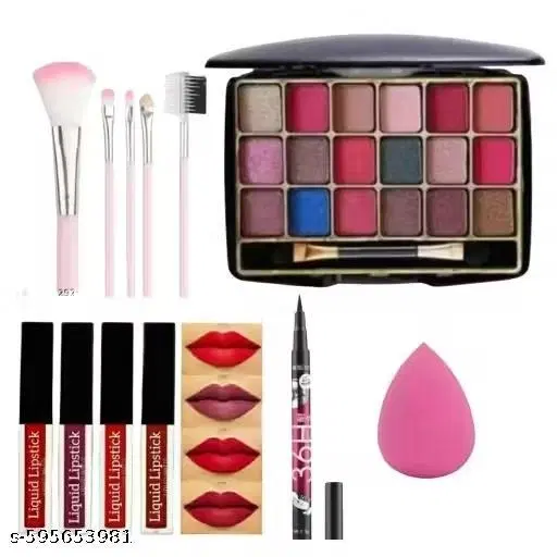 Rsentera Complete Makeup Kit with 18-Color Eyeshadow Palette, Liquid Lipsticks, Eyeliner, Brushes & Blender Sponge