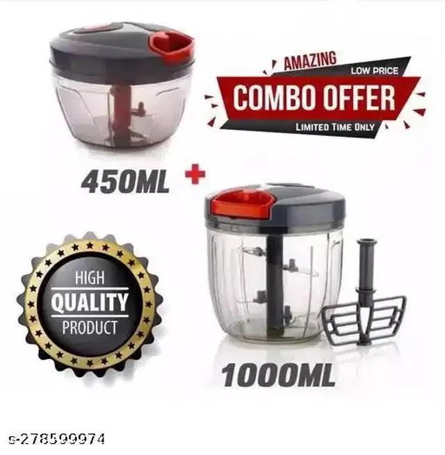 Plastic Manual Chopper, Grey, Set of 2