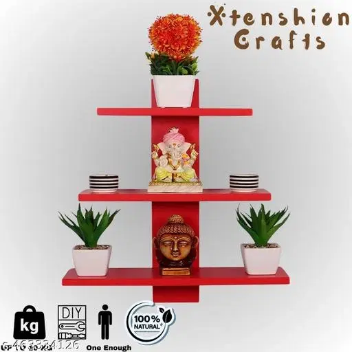 Wooden Triple Layer Wall Shelves For Home, Red