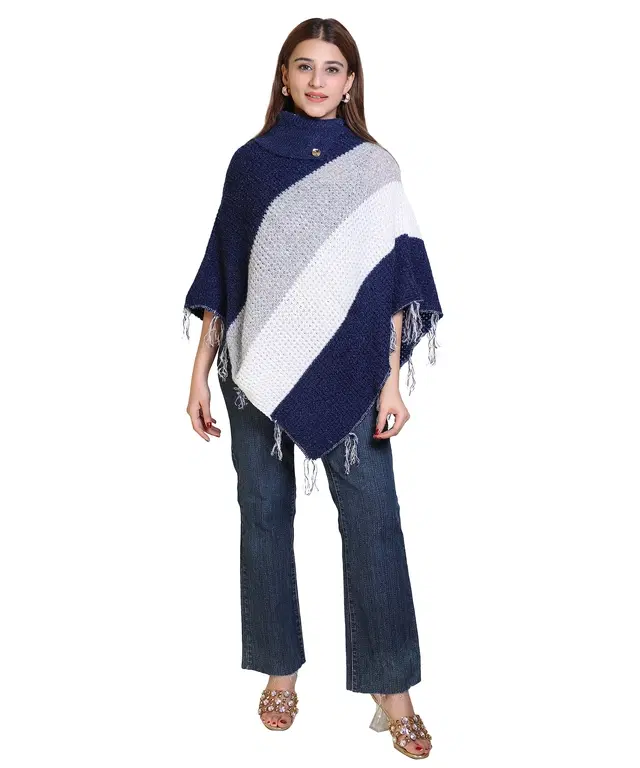 Woolen Self-Design Ponchos for Women (Multicolor, M)