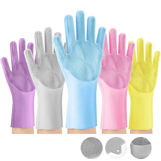 Silicone Dish Washing Gloves, Assorted, Pack of 1