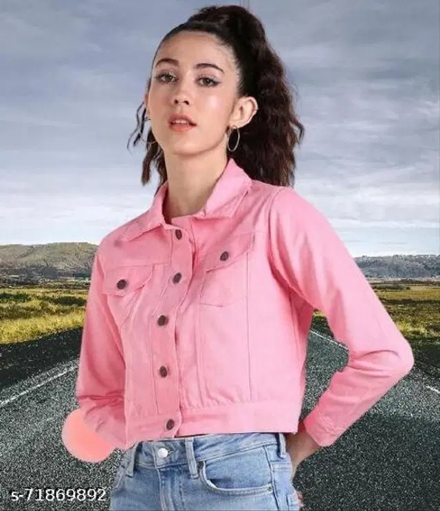 Denim Jacket for Women (Pink, S)