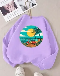 Round Neck Printed Sweatshirt for Women (Lavender, M)