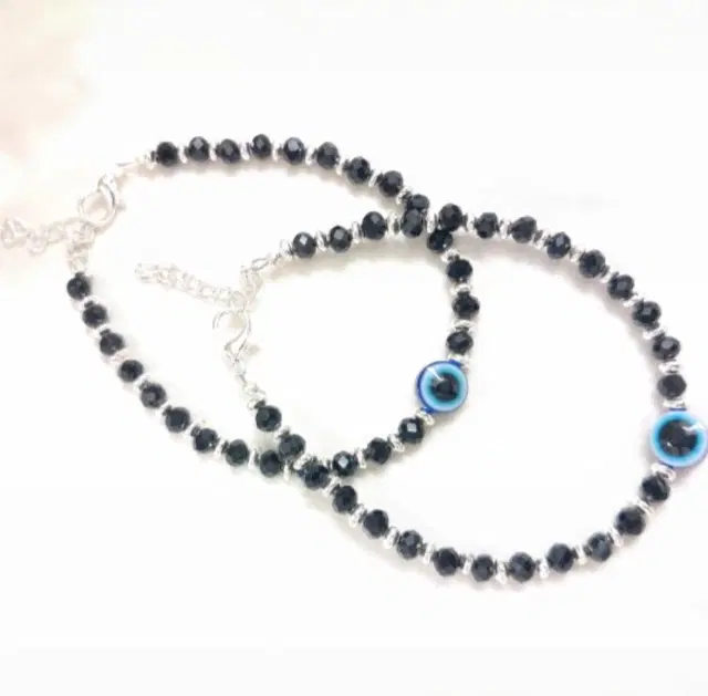 Copper Evil Eye Bracelets for Women, Black (Set of 2)