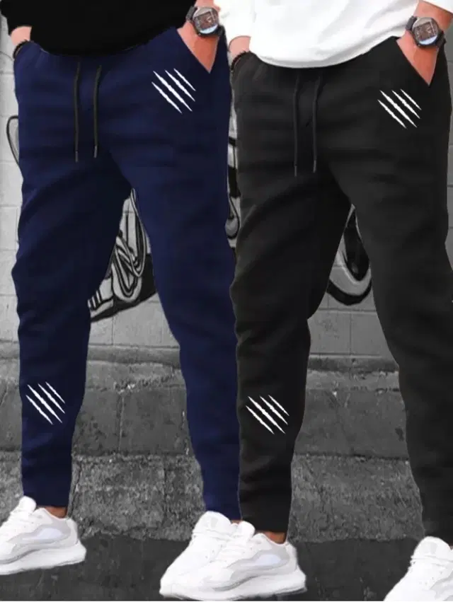 Polyblend Printed Trackpants for Men, Navy Blue & Black, Pack of 2 (M)