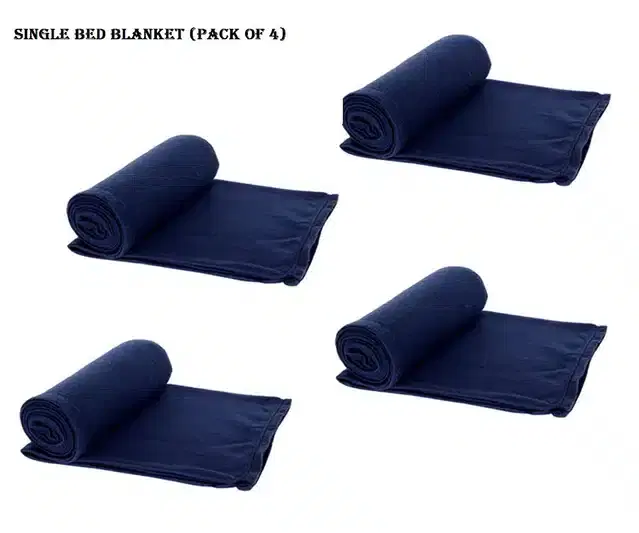 Polyester Single Bed Solid Blanket, Blue, Pack of 4