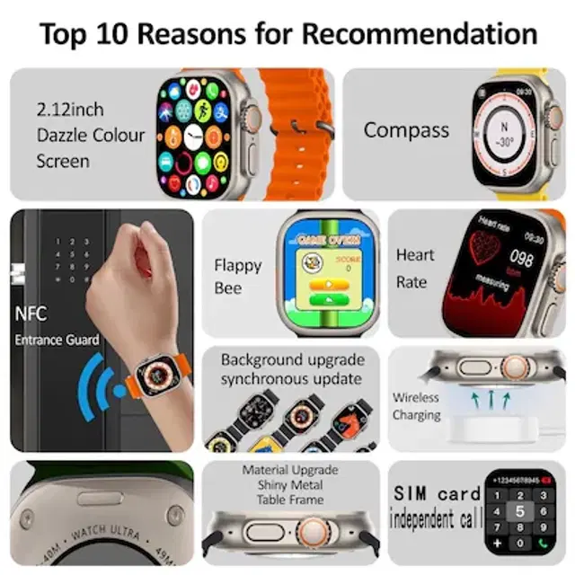 T800 Smart Watch for Men & Women, Black