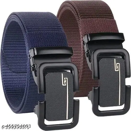 Canvas Belt for Men, Pack of 2 (Multicolor, 26)