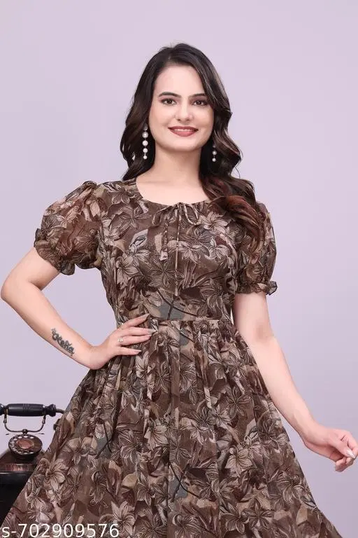 Floral One Piece Dress (Black, S)