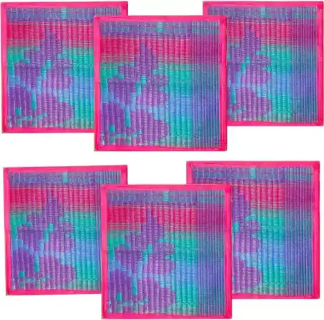 Plastic Puja Floor Mat, Assorted, Pack of 6, 16x18 Inches