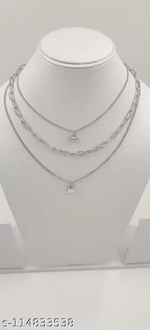 Womens Necklaces & Chains Alloy Silver(Free Size) Pack of 3