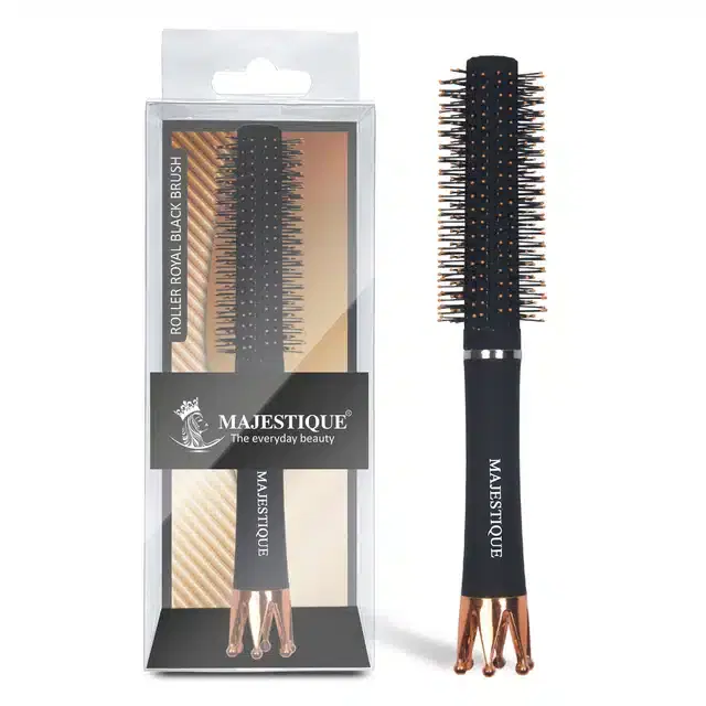 Roller Round Hair Brush with Crown Handle, Pack of 1, Black, BB-32
