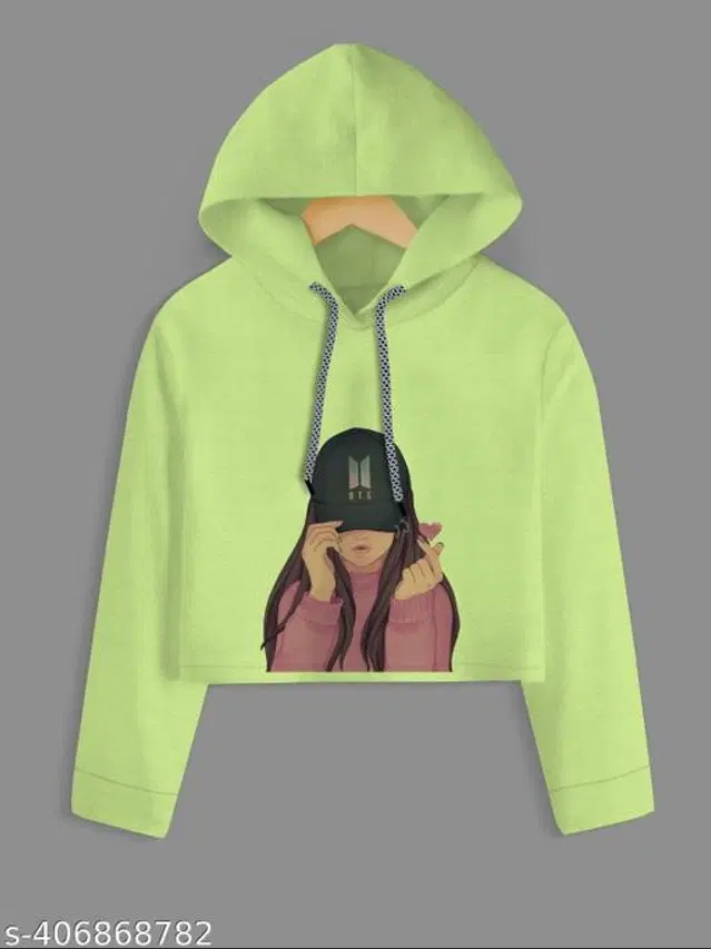 Cotton Blend Hoodie for Girls (Green, 4-5 Years)
