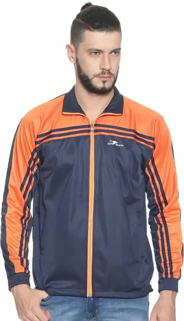 HPS Sports Full Sleeve Colorblock mens Jacket (Orange, S) (HP0437)