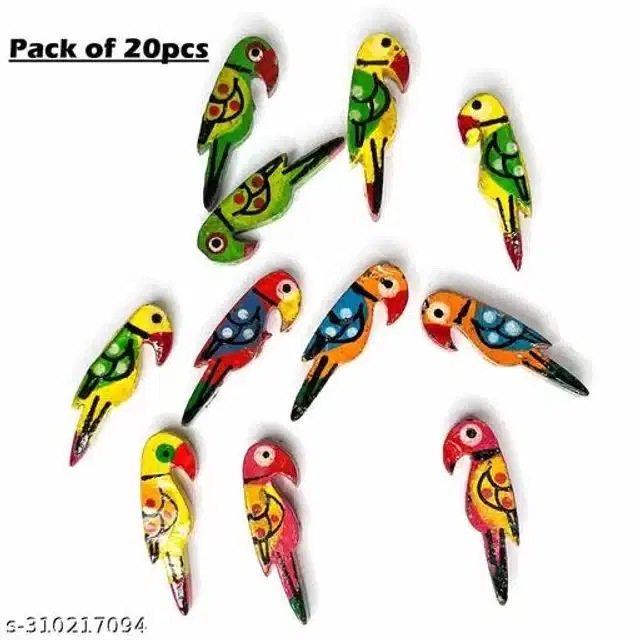 Home Decor Wooden Parrots, Multicolor, Pack of 20