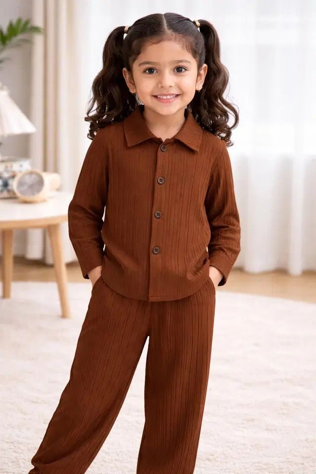 Poly Cotton Clothing Set For Kids, Maroon (6-7 Years)