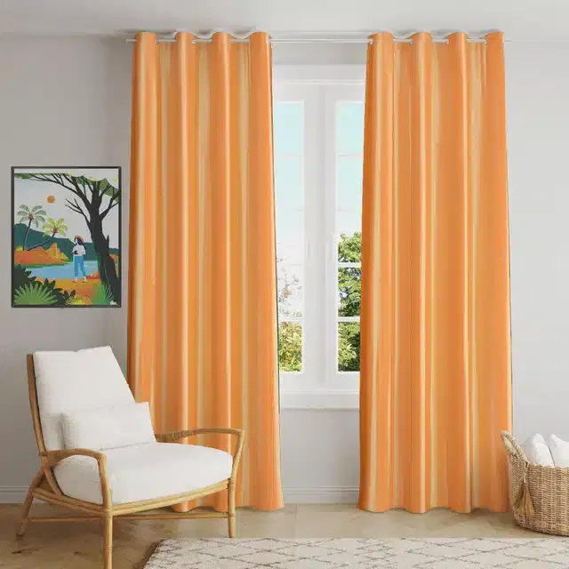 Polyester Solid Door & Window Curtains, Pack of 2, Gold, 5 feet