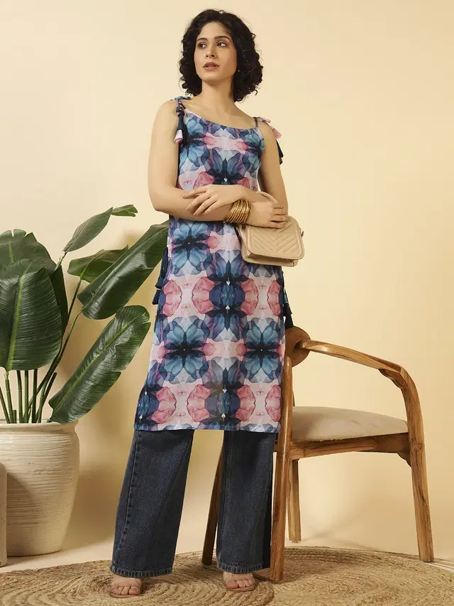 Tie Up Kurti for Women (Navy Blue, XS)