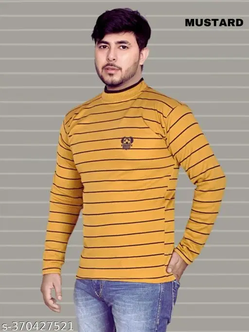 Woolen Striped Sweater for Men (Mustard, L)