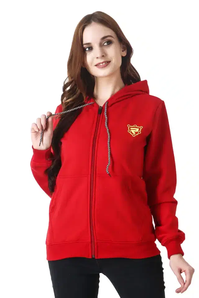 Full Sleeves Hooded Sweatshirt for Women (Red, S)