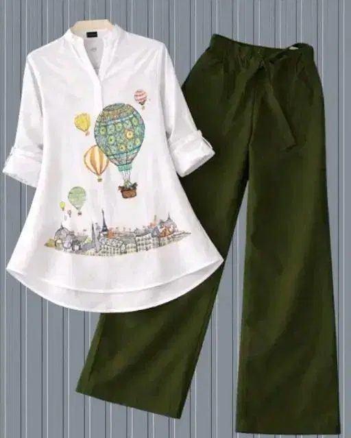 Stylish Printed Kurta Palazzo Set for Women (Green, S)