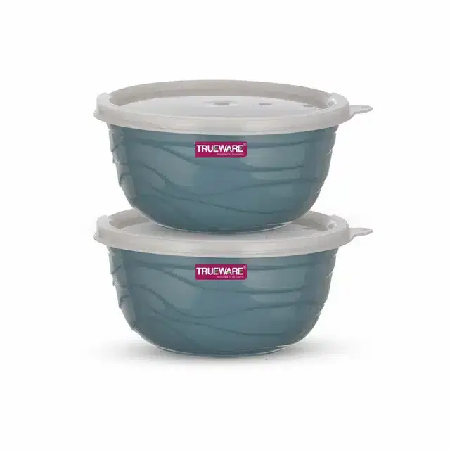 Stainless Steel Serving & Mixing Microwave Safe Bowls Set, Set of 2, Blue, 2200 ml