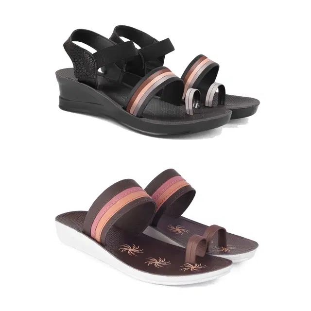 Combo of Flats & Sandals for Women, Set of 2 (Multicolor, 5)