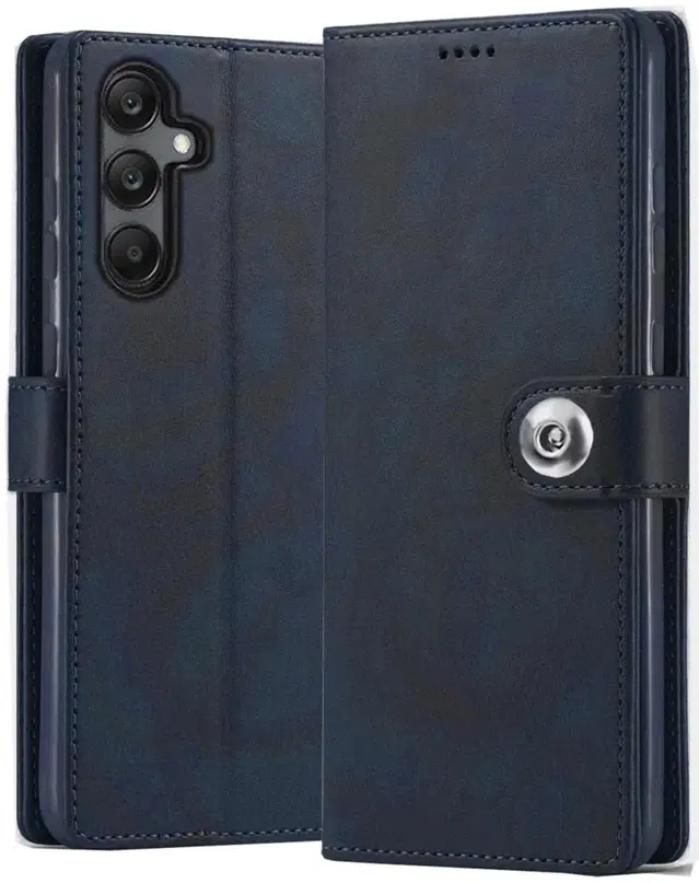 Artificial Leather Mobile Flip Cover for Samsung Galaxy M55 5G, Blue