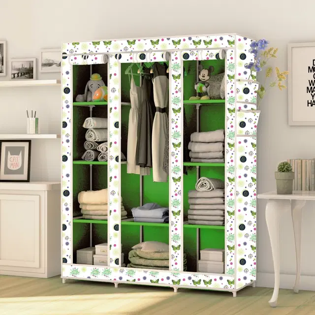 Plastic Printed Collapsible Wardrobe, Green
