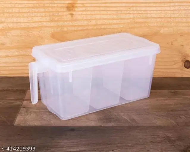 Plastic 3 in 1 Storage Container with Spoons, Transparent, 1500 ml
