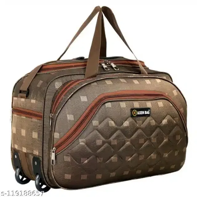 Polyester Trolley Duffel Bag for Men & Women, Brown